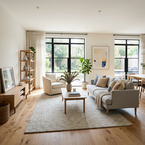 Modern clean home interior with hardwood floors and carpet — ideal environment for a Shark vacuum cleaner